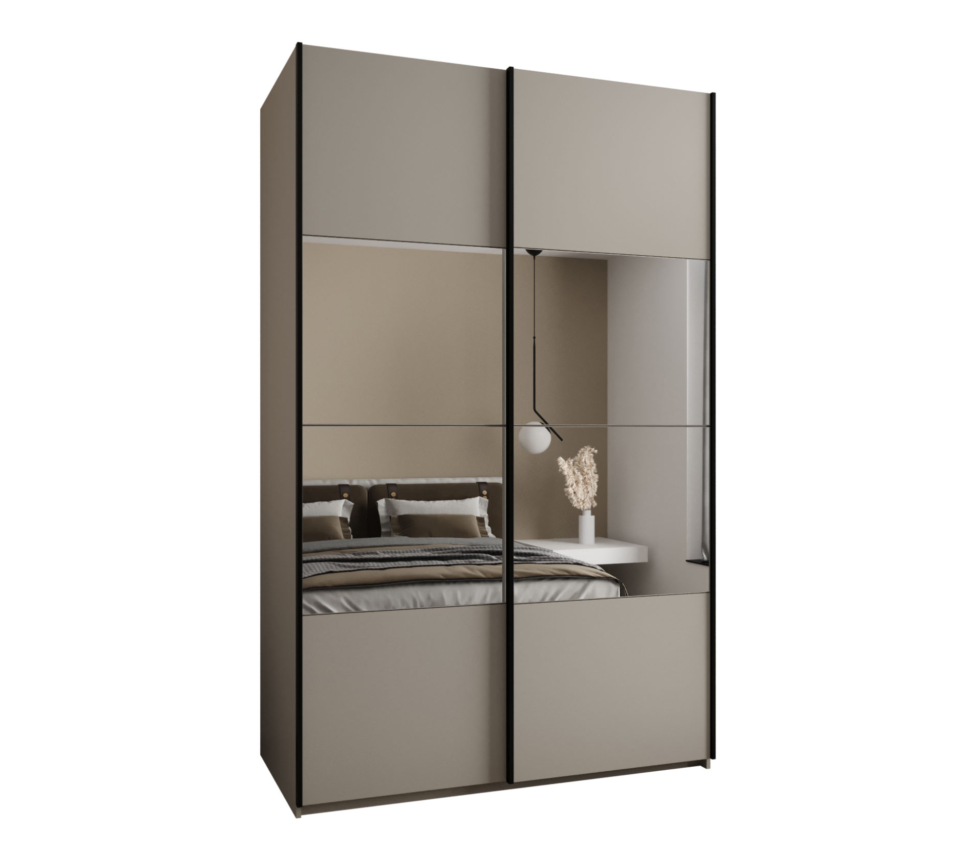 Szafa przesuwna wysoka Lux 4 150 x 64 x 245,5 cm kaszmir + kaszmir + u. czarny - Abiks Meble