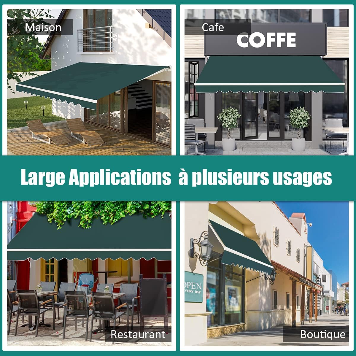 Store Banne Manuel 3Mx2,5M, Auvent de Terrace Exterior e tecido resistente aos UV com manilha e ângulo ajustável 5-35 ° para Patio(Verde) - 6