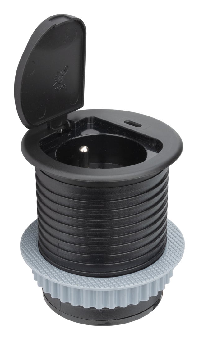 Bloc prise encastrable + clapet + port USB-C - Noir - Otio