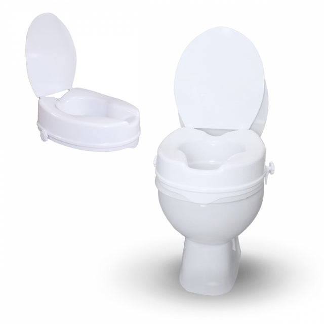 Rehausseur wc adulte Mobiclinic 10 cm Siège de toilette surélevé maximum poids 160 kg Couvercle Pour personnes agées Mobilité réduite Blanc titán