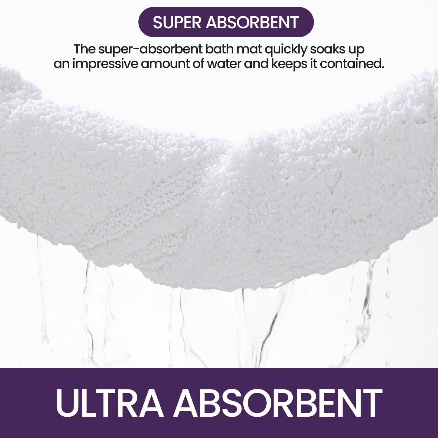 Tapis de Bain Antidérapant 40 x 60 cm, Moelleux en Microfibre, Absorbant l'eau, Lavable en Machine, Extra Epais, pour Salle de Bains, Blanc - 4