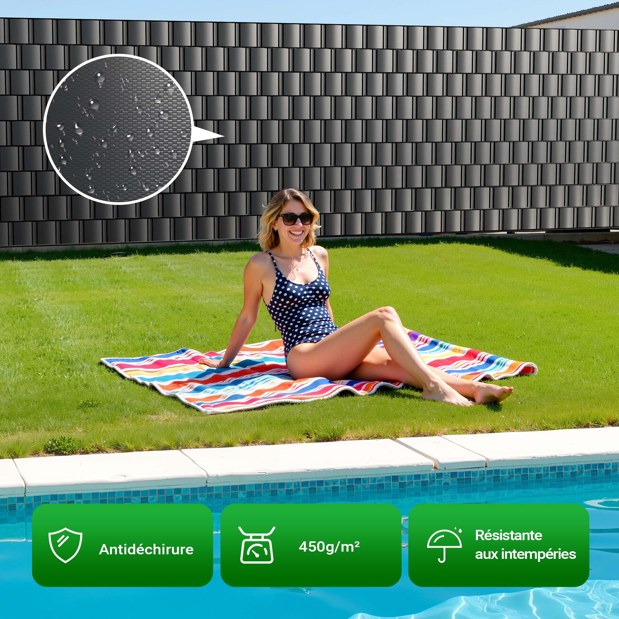 Brise-vue en rouleau – anthracite – 35 m x 19 cm – en PVC 450 g/m² – avec 20 clips – Protection visuelle Pare-vue extérieur pour Clôture… Wiltec - 5