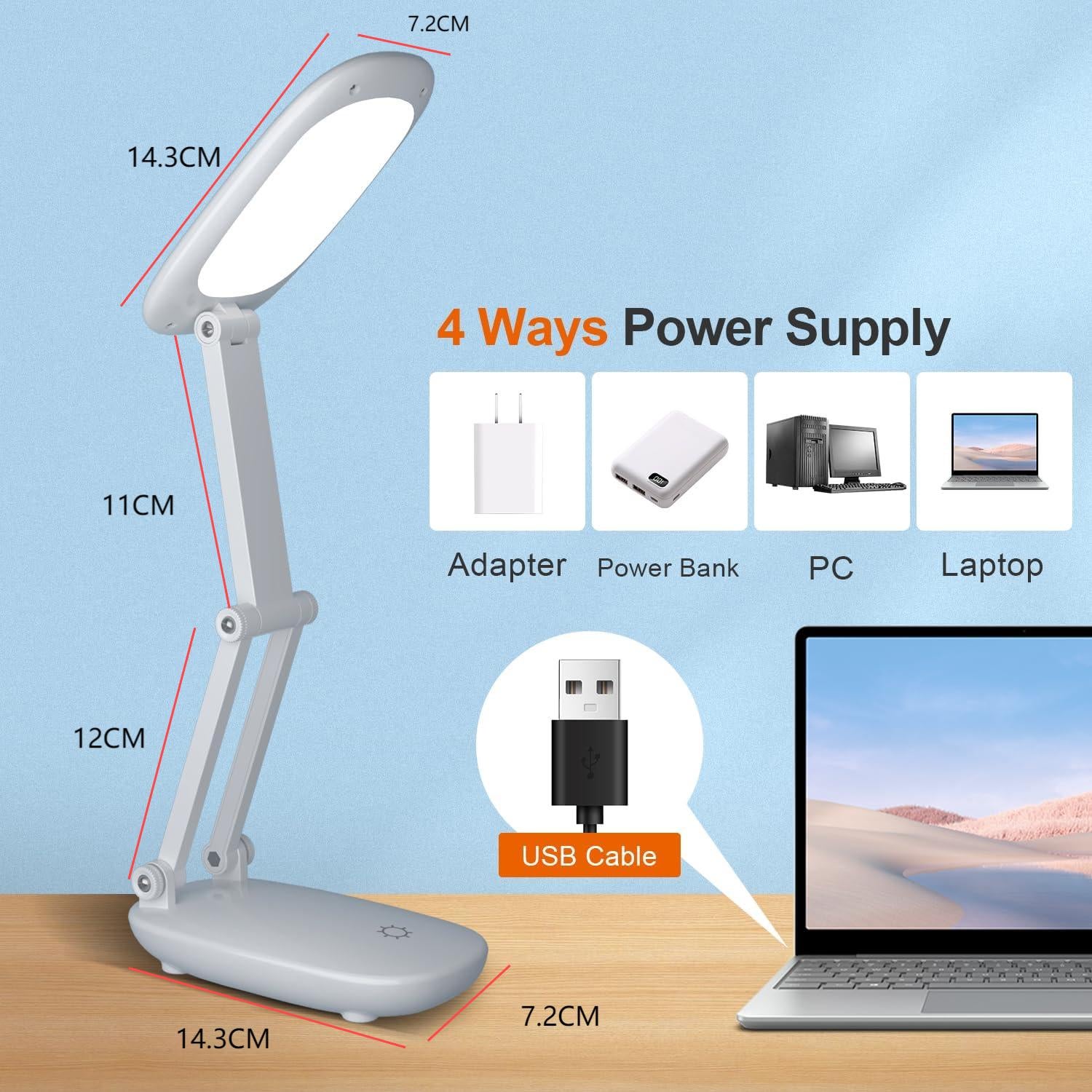 NICOLA Lampe de bureau sans fil LED, lampe de bureau pliante rechargeable, température de couleur 3000K-4500K-6500K, lampe de bureau tactile rotative - 4
