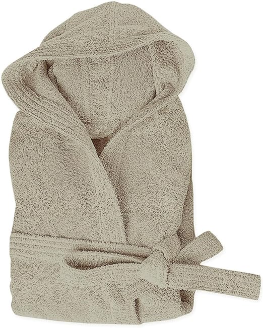 Peignoir Adulte 100% Coton Éponge Viareggio – Capuche, Poches, Ceinture – Beige Clair – Confort Absolu Made In Italy