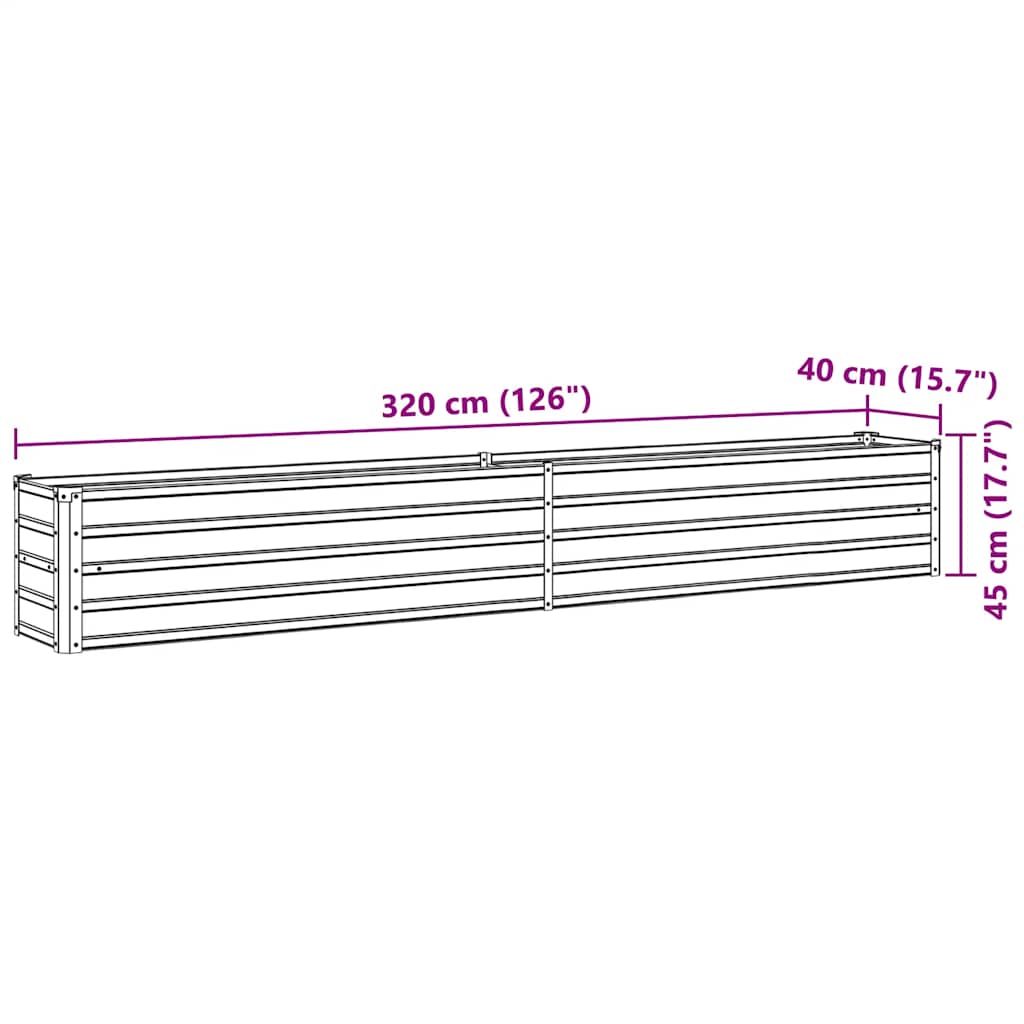 Canteiro elevado jardim aço galvanizado 320x40x45 cm castanho vidaXL - 8