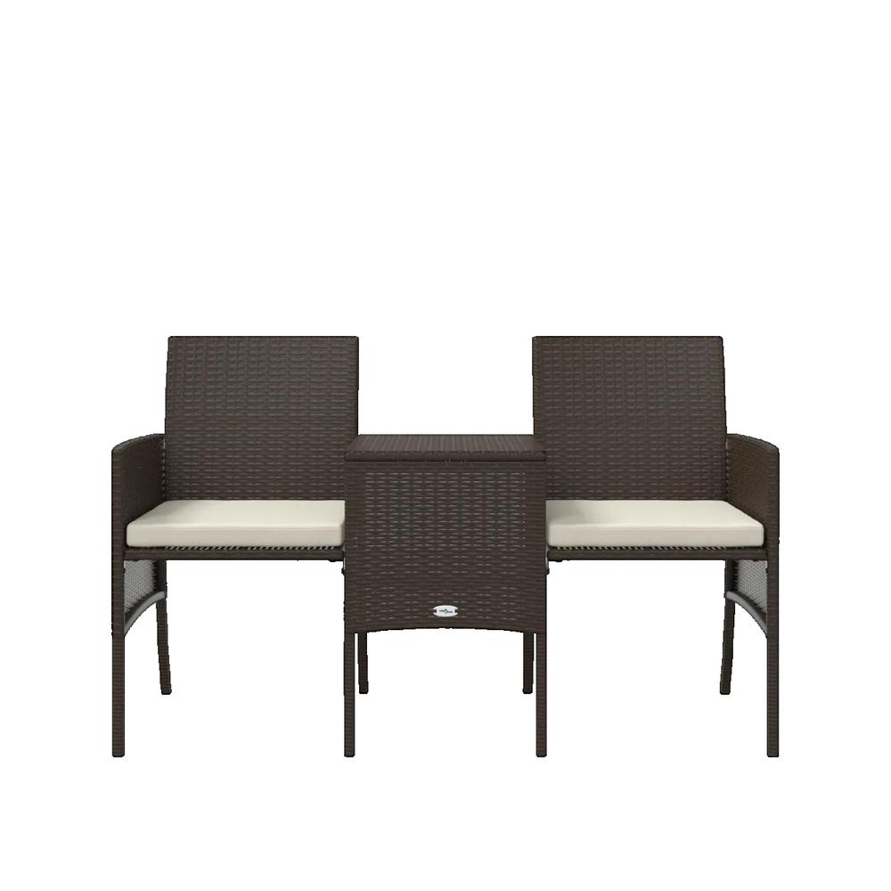 Sofa ogrodowy vidaXL 2-osobowy z stołem i taboretami z plecionki rattanowej brązowy