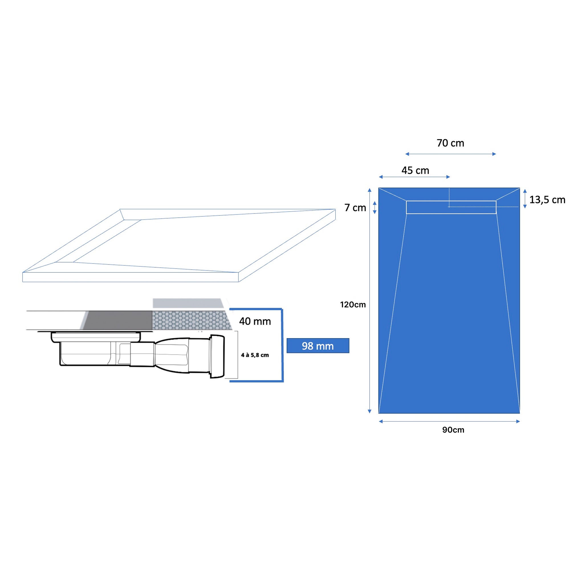 Receveur de douche à carreler caniveau 120 x 90 cm - 4