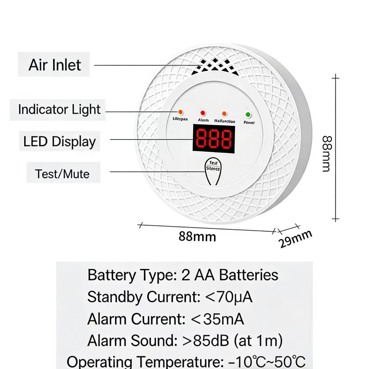 QWINERN Deux détecteurs de monoxyde de carbone, 85 décibels, capteur de gaz, détecteur avec écran LCD, alarme sonore et visuelle. - 2