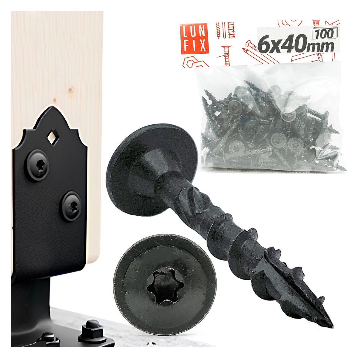 Wkręty do podstaw słupa 6x40mm czarne 100szt.