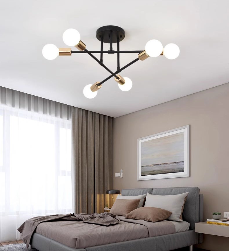 Luminária de Teto Design Minimalista Preto e Dourado em Ferro Forjado para Quarto, 70cm, E27 - Luminária Moderna, Iluminação Suave, Durável - 3