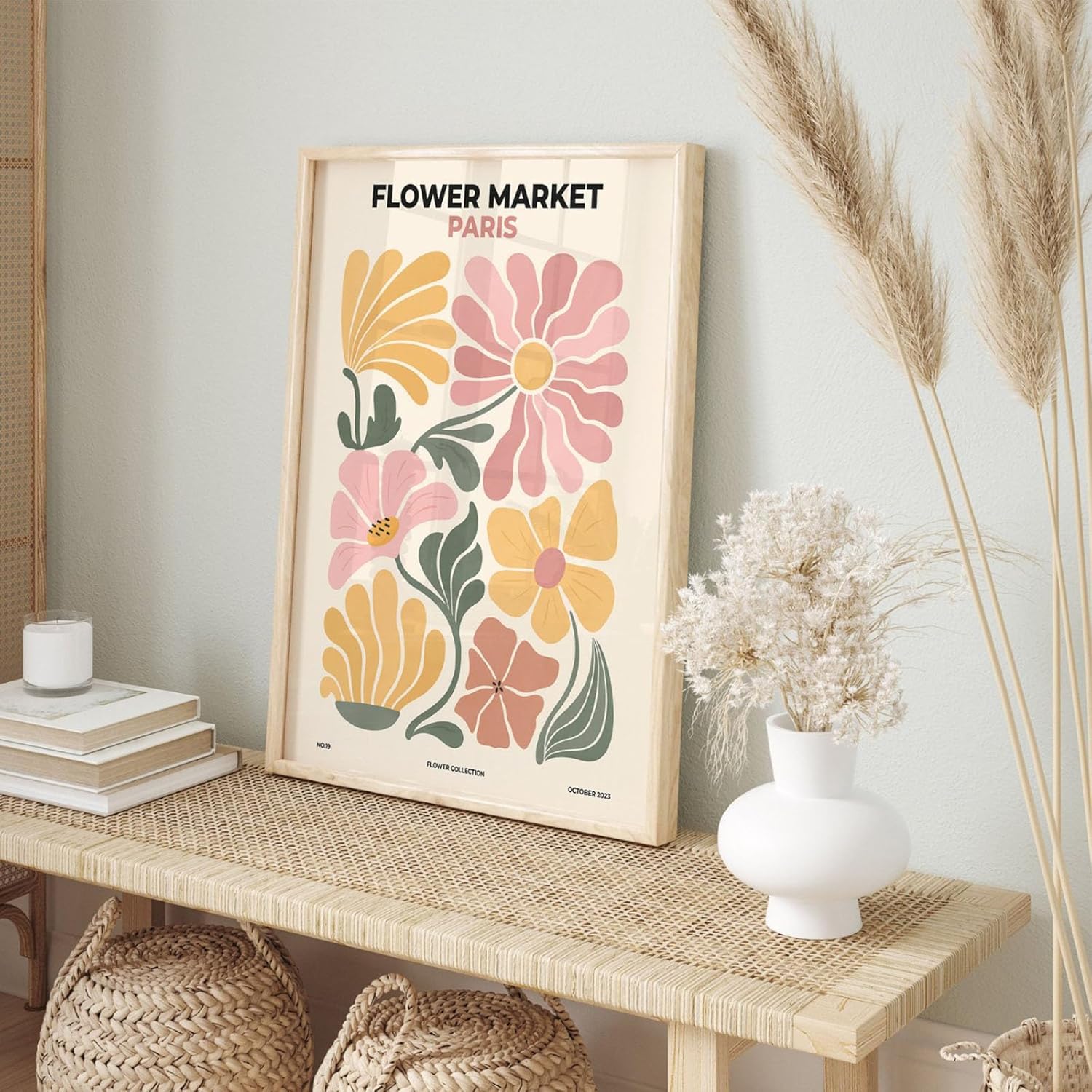 Lot de 3 affiches esthétiques, toile aquarelle esthétique à fleurs roses, peinture murale botanique abstraite, impressions d'art(50 x 70 cm) - 4