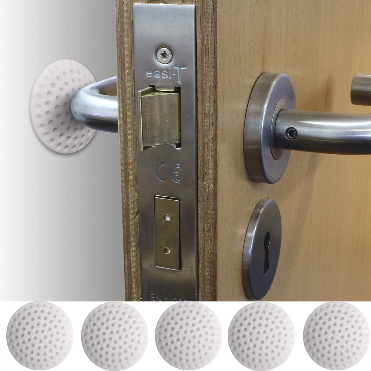 Bloque Porte Protecteur de Silicone Autocollant, Boutée de Porte Adhesive, Door Stopper, Pare-Chocs de Poignée de Porte Blanc 5 Pièces - 2