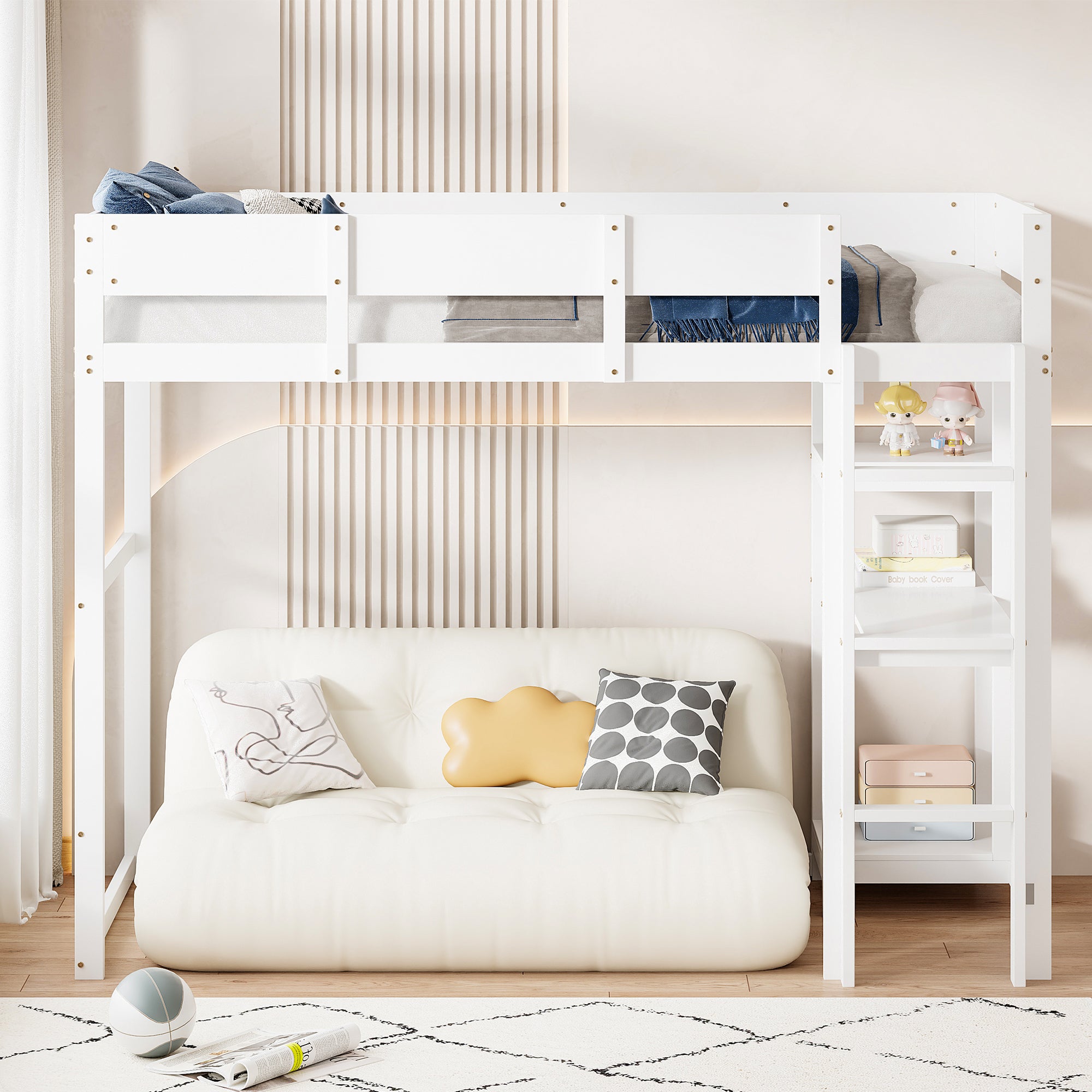 Lit Enfant 90x200cm Forme Maison - Bois Pin Et MDF, Sommier Lattes Inclus - Blanc, Gris Ou Rose - Sans Matelas