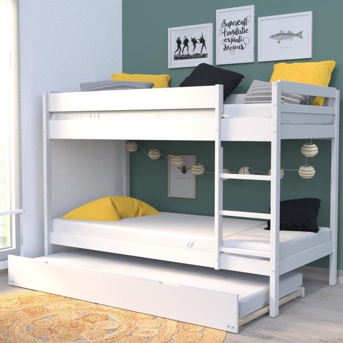 LIT SUPERPOSE WALLY 90x190 + 2 SOMMIERS + 1 LIT TIROIR/ BLANC - 7