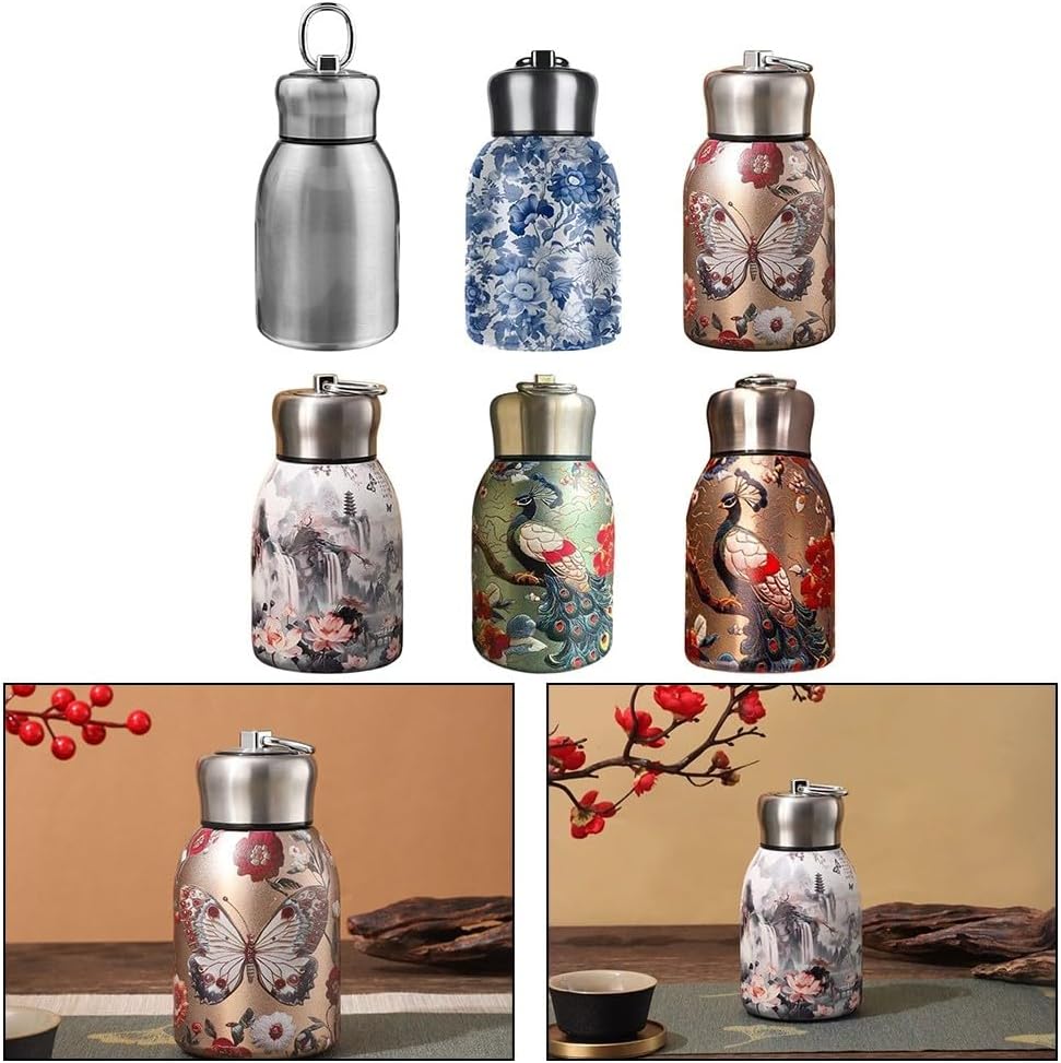 Butelka na wodę ze stali nierdzewnej o podwójnych ściankach i izolowanej powierzchni, o pojemności 300 ml, z uchwytem, idealna na kemping, do napojów - 4