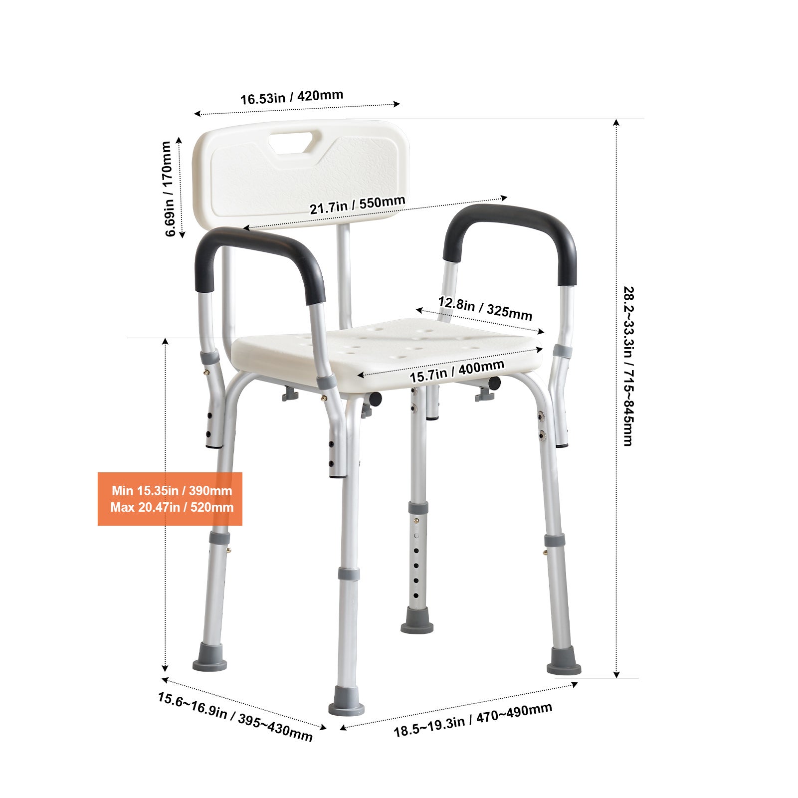 Sedia da doccia regolabile,SucceBuy sedile con schienale,panca antiscivolo,capacità 158,8 kg,per anziani e disabili,doccia/vasca - 2