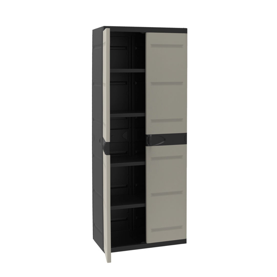 Meuble de rangement PLASTIKEN Titanium 2 portes 4 etageres reglees beige noir 70x44x176 cm - 2