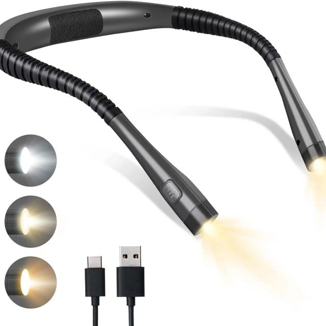 Akumulatorowa lampka do czytania na szyję i łóżko – ochrona w 3 kolorach, ponad 80 godzin pracy na baterii, ergonomiczna