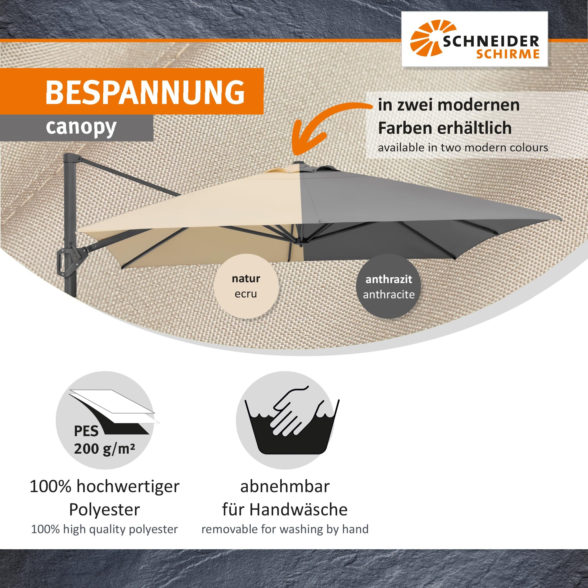 Parasol déporté Schneider Tavo anthracite, 400 x 300 cm – rotatif 360°, inclinable, avec housse et support pour dalles - 7