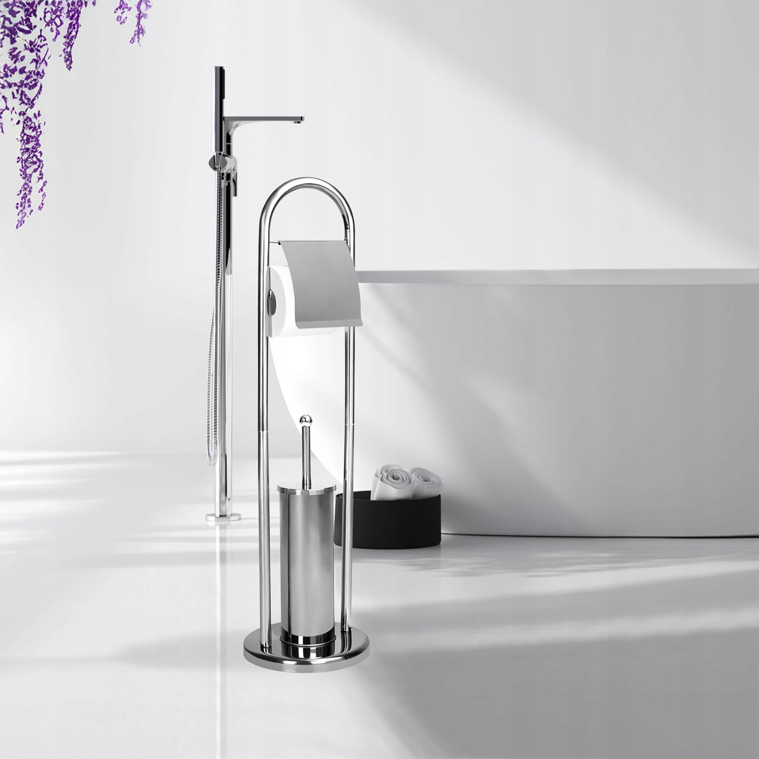 STOJAK NA PAPIER TOALETOWY + SZCZOTKA DO WC ZESTAW STABILNY STYLOWY SOLIDNY - 7