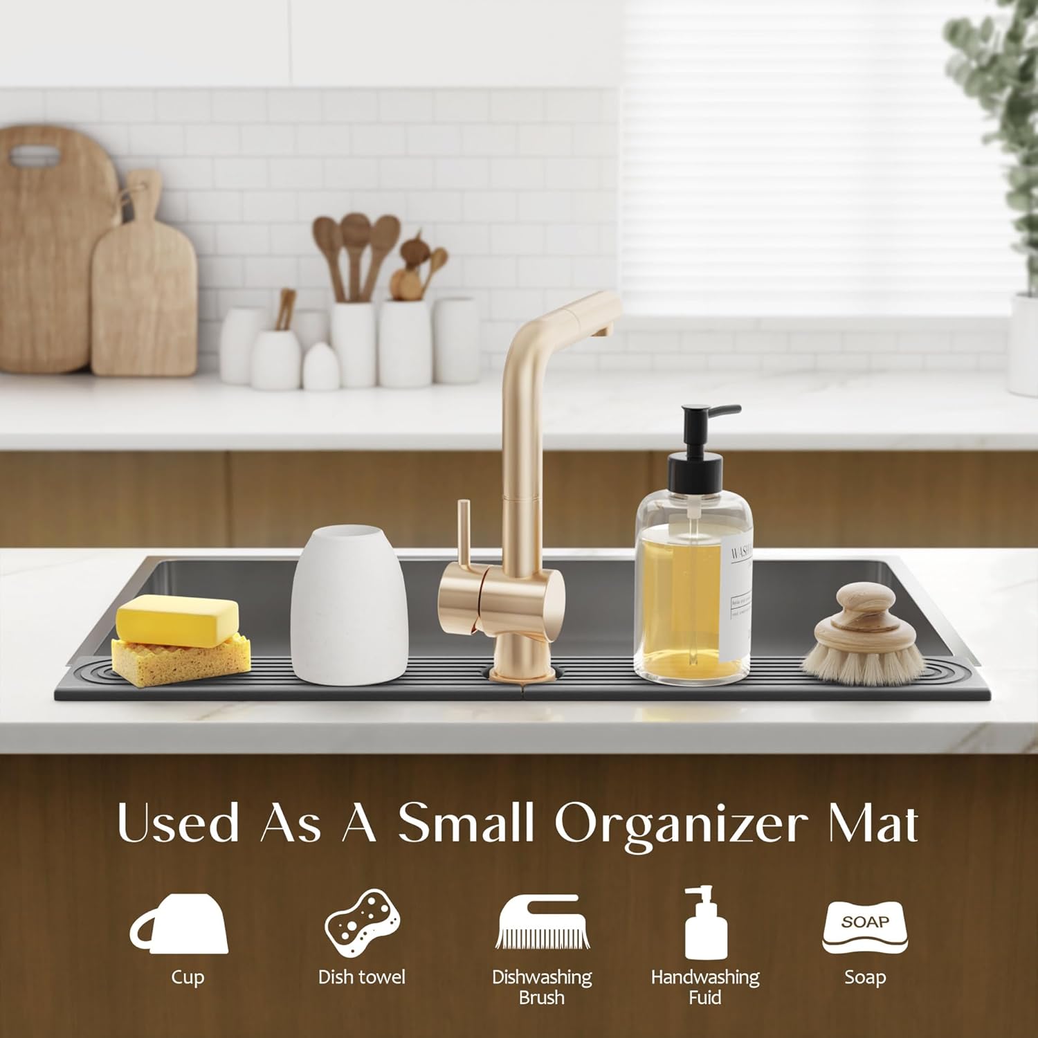 Tappetino per rubinetto in terra di diatomee, grigio scuro, 60*10*0,9 cm, paraschizzi per il ripiano del bagno. - 3