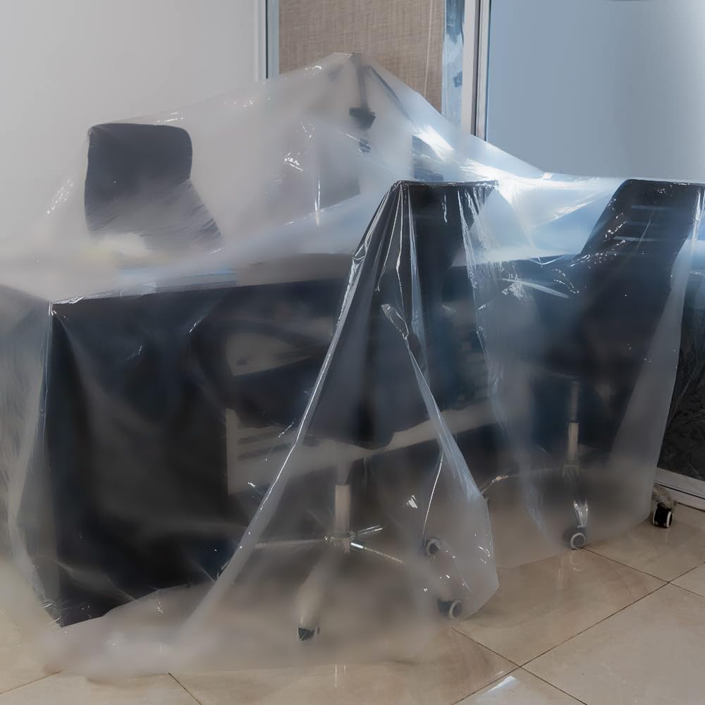 Opakowanie 6 przezroczystych plastikowych osłon ochronnych 4 x 2 m, wodoodpornych, do malowania podłóg i schodów