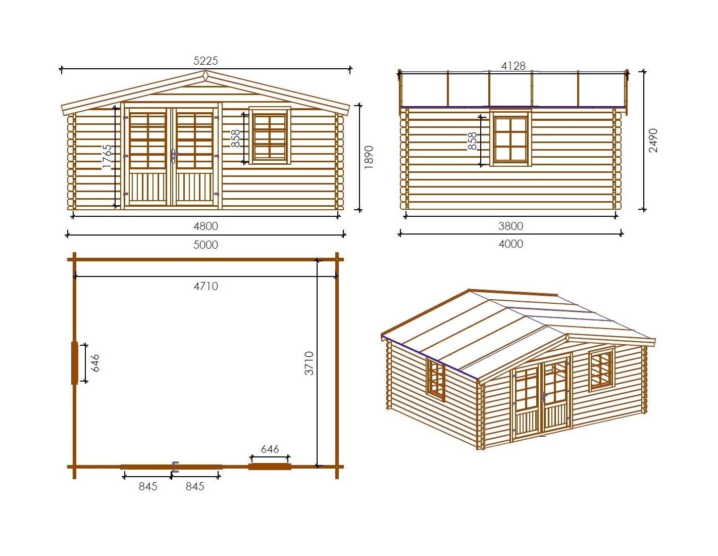 Abri de jardin en bois - 20m2 - 5x4m - Traité - Ep. 45mm - Couleur: marron - DOM376 - ALTANKA - 3