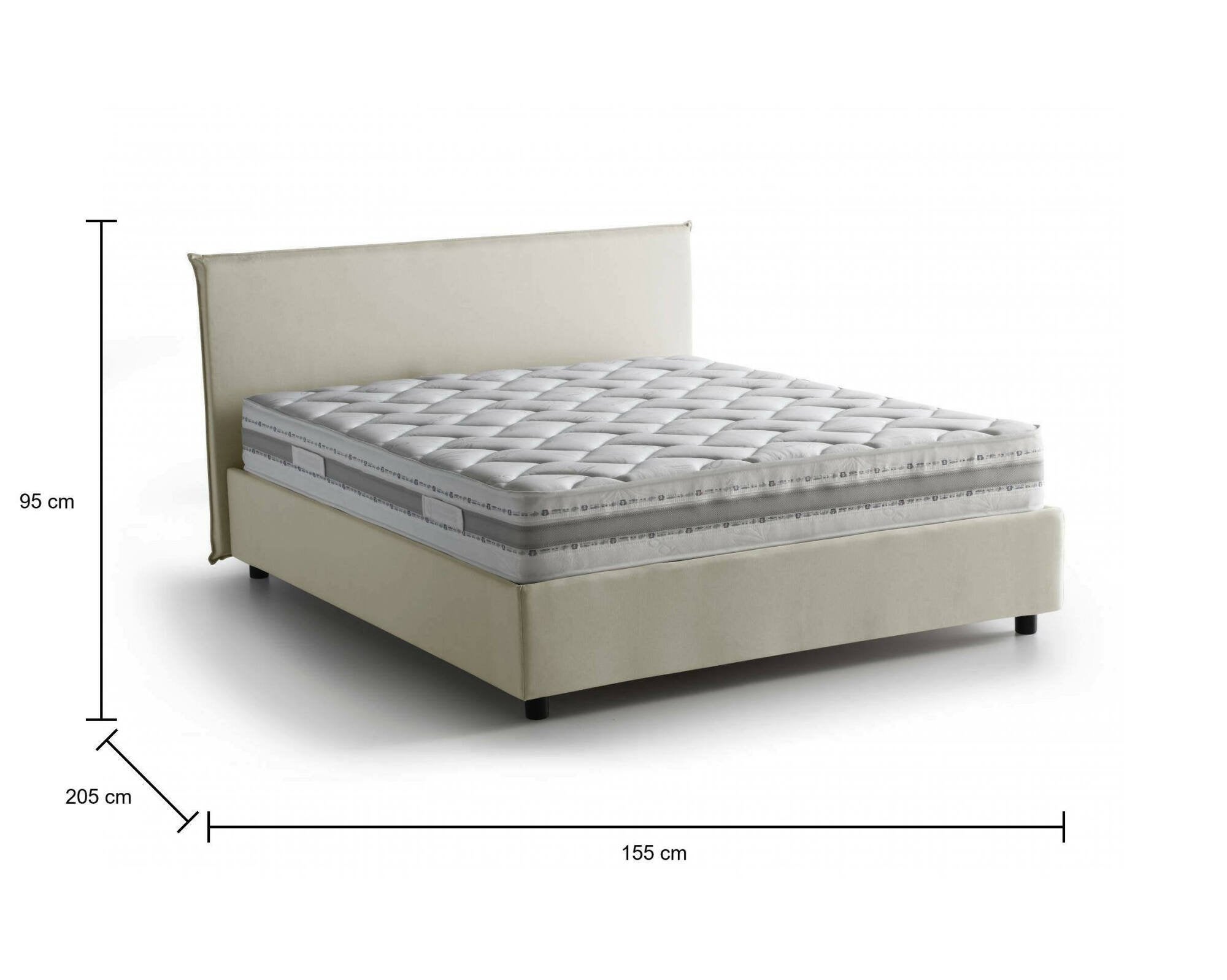 Lit double Beata, Lit coffre en tissu, Ouverture frontale, Avec matelas 140x190 cm inclus, 100% Made in Italy, Beige - 3