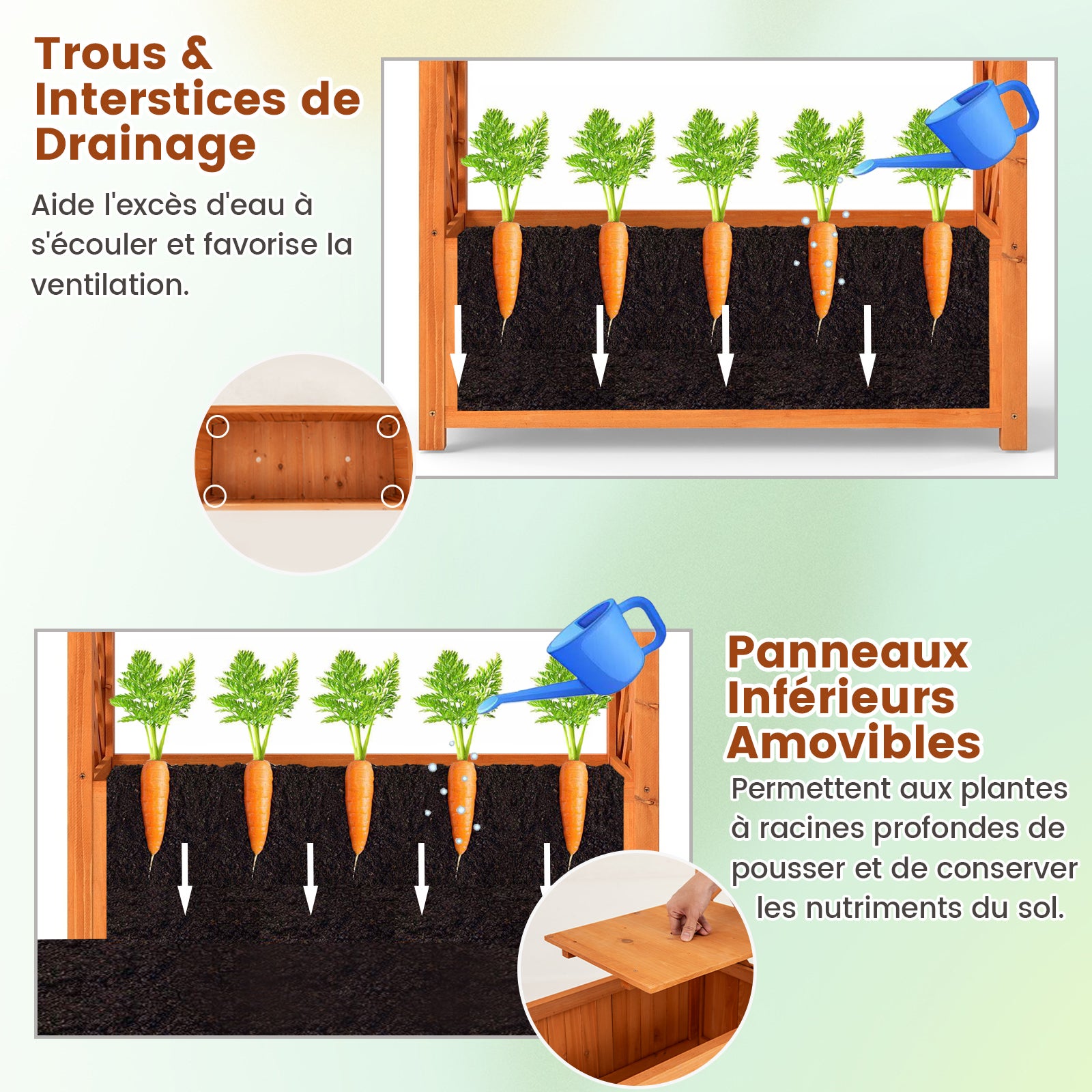 Jardinière Élevée avec Treillis en Arc, Bac à Plantes en Bois avec Doublure et Système de Drainage pour Vignes, Rampantes, Fleurs, Légumes - 7