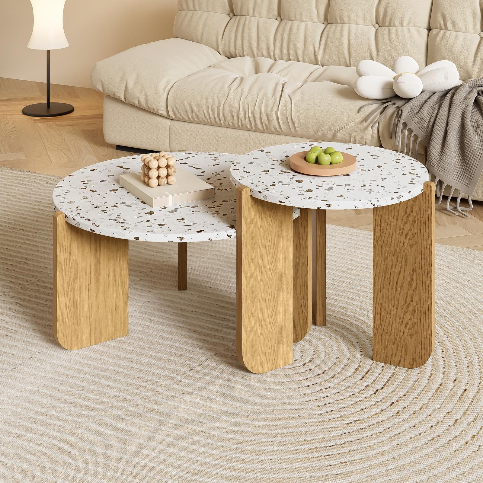Lot de 2 Tables Basses Gigognes Modernes -75x35/50x45.5 - Plateaux Rond ...