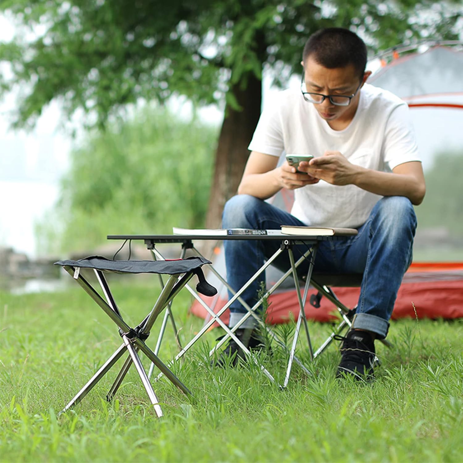 Tabouret De Camping Pliable En Aluminium – Mini Chaise Légère Avec Sac De Rangement, Idéale Pour Randonnée, Pêche Et Voyages