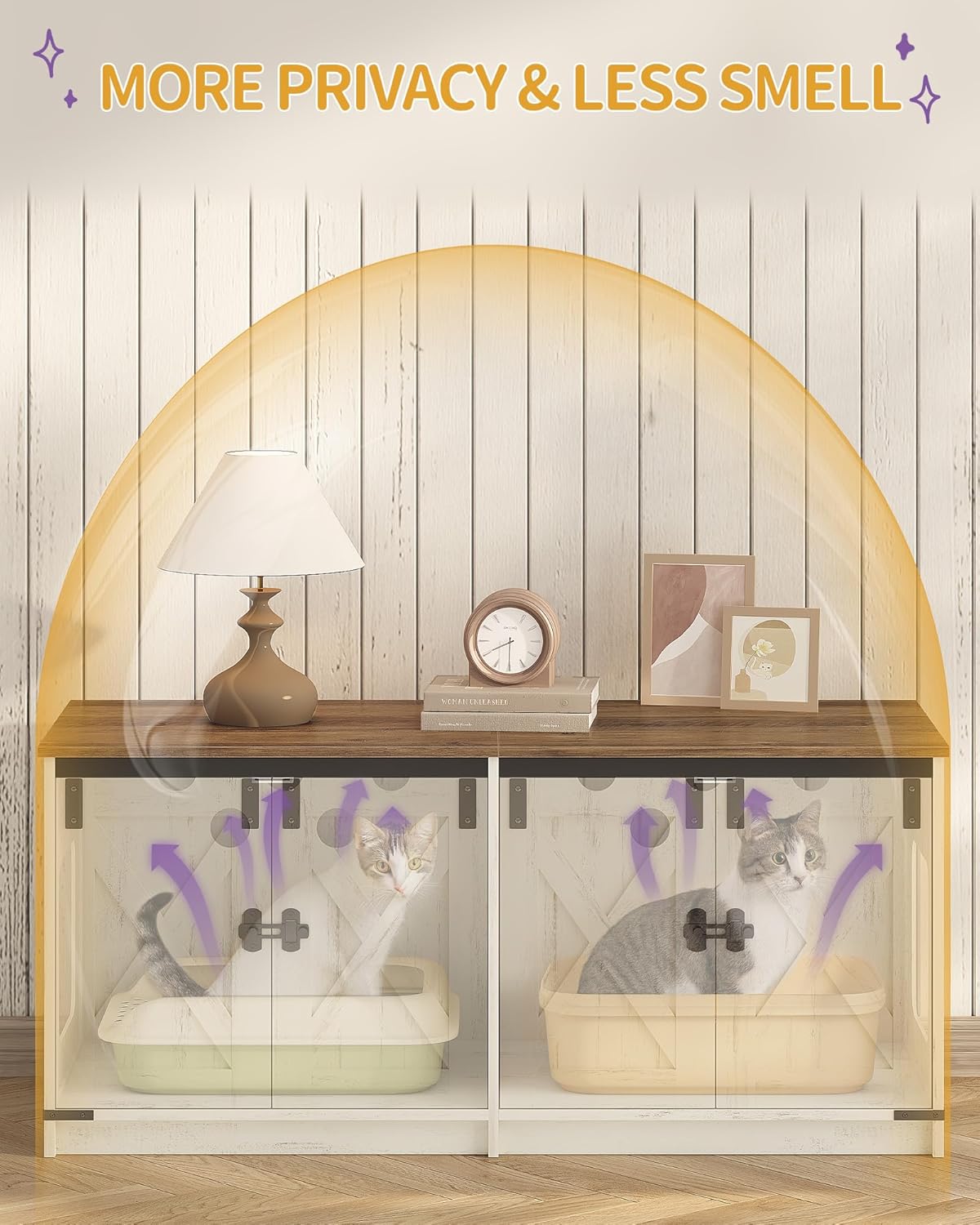 Móvel para Caixa de Areia para Gatos,Armário para 2 Gatos,Móvel Discreto para Sanitário Felino, Casinha Interior para Gatos,Castanho Rústico e Branco - 3