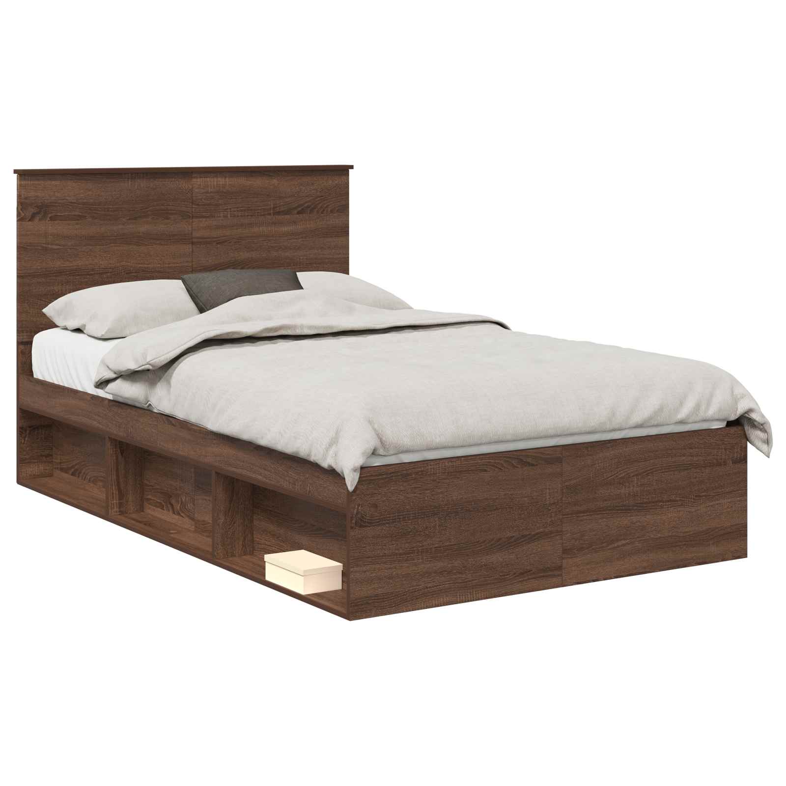 Cadre de lit chêne brun en bois de pin massif pour la chambre, 120 × 190 cm - 2