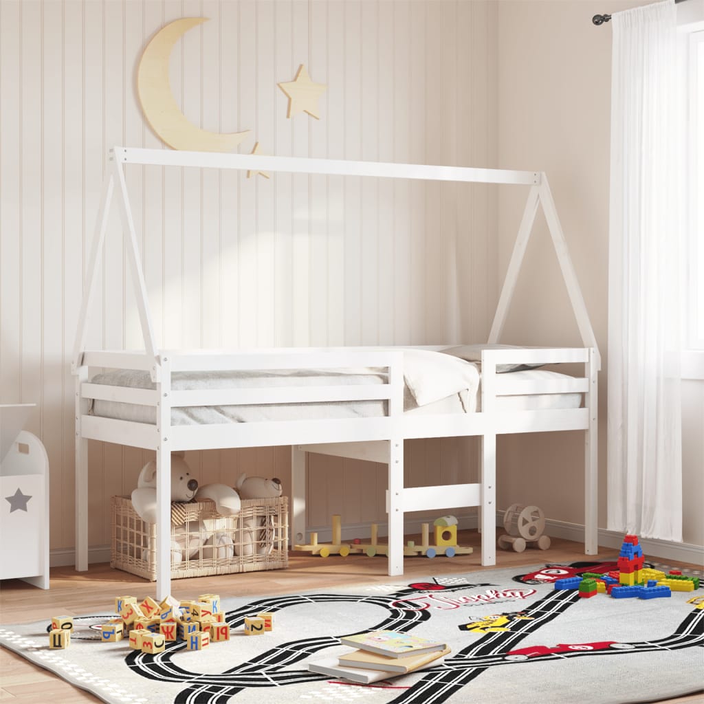 Lit haut avec toit, bois de pin blanc massif, 75x190 cm — COMFORTXL - 2