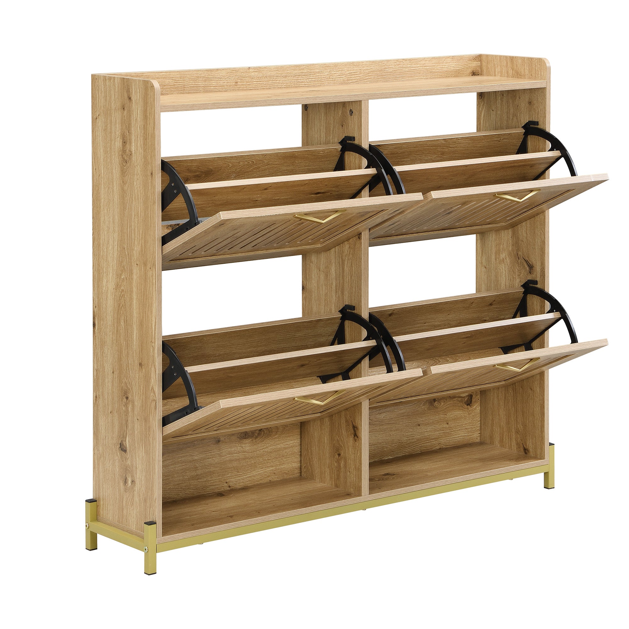Meuble à chaussures avec 4 portes rabattables et 2 compartiments - 108.5 x 24 x 100 cm - MDF - Couleur bois - 9