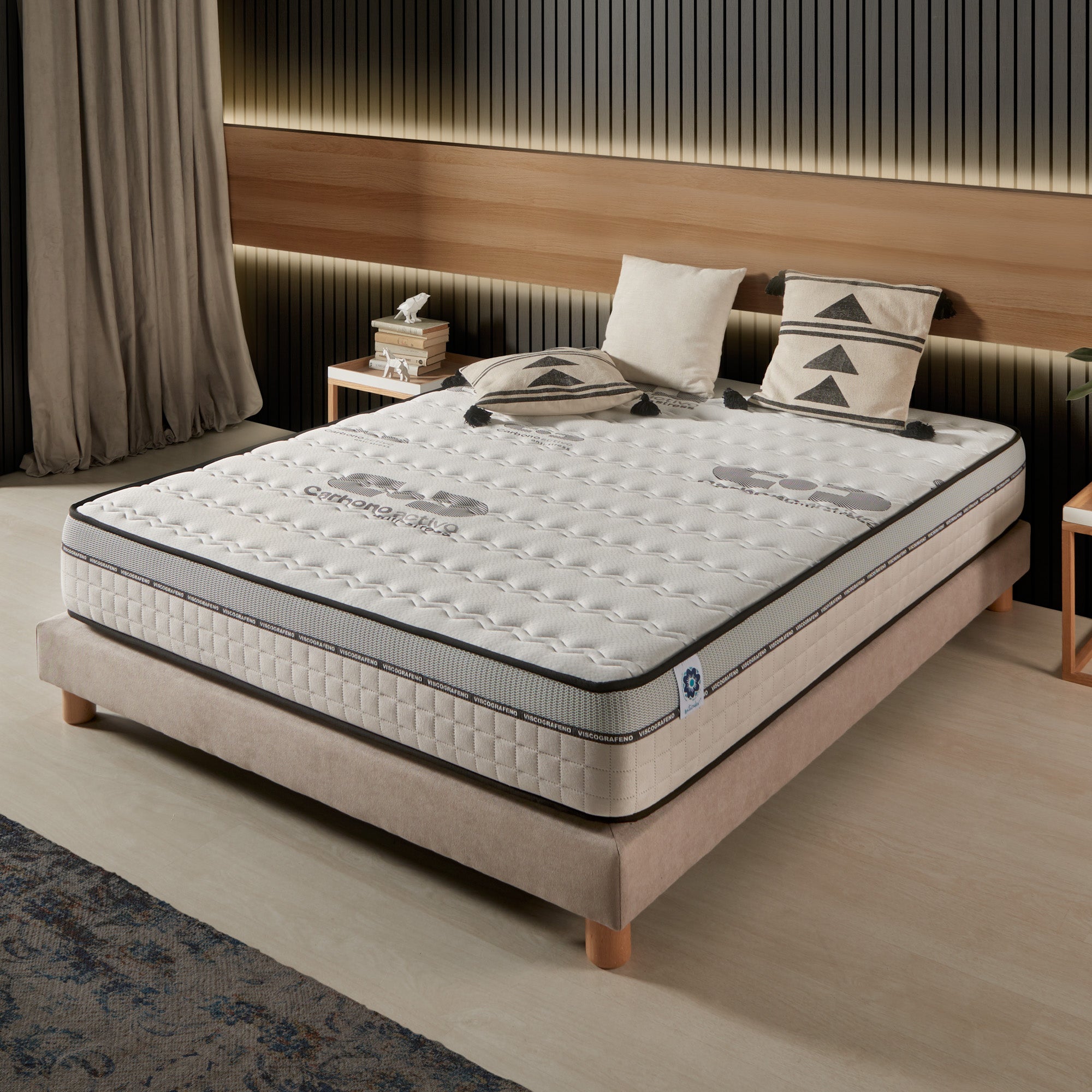 Colchón Visco-carbone 150x190 cm - Multicapas - Blue Latex - Muy grueso 30 cm - Espuma viscoelástica - Confort Premium - 7 Zonas - Reversible - 2