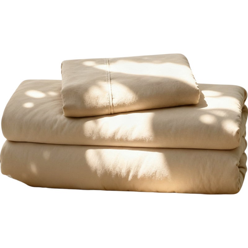 Juego de Sábanas 100% Algodón | 3 Piezas | Bajera Ajustable 30 CM | Funda Almohada Boca Abierta | Hipoalergénico, Absorbe Humedad | Beige Cama 90 - 7