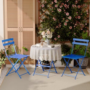Ensemble Jardin Pliable DEWINNER - Table Ronde + 2 Chaises - Avec Nappe Imperméable - Pour Balcon, Terrasse, Petit Espace