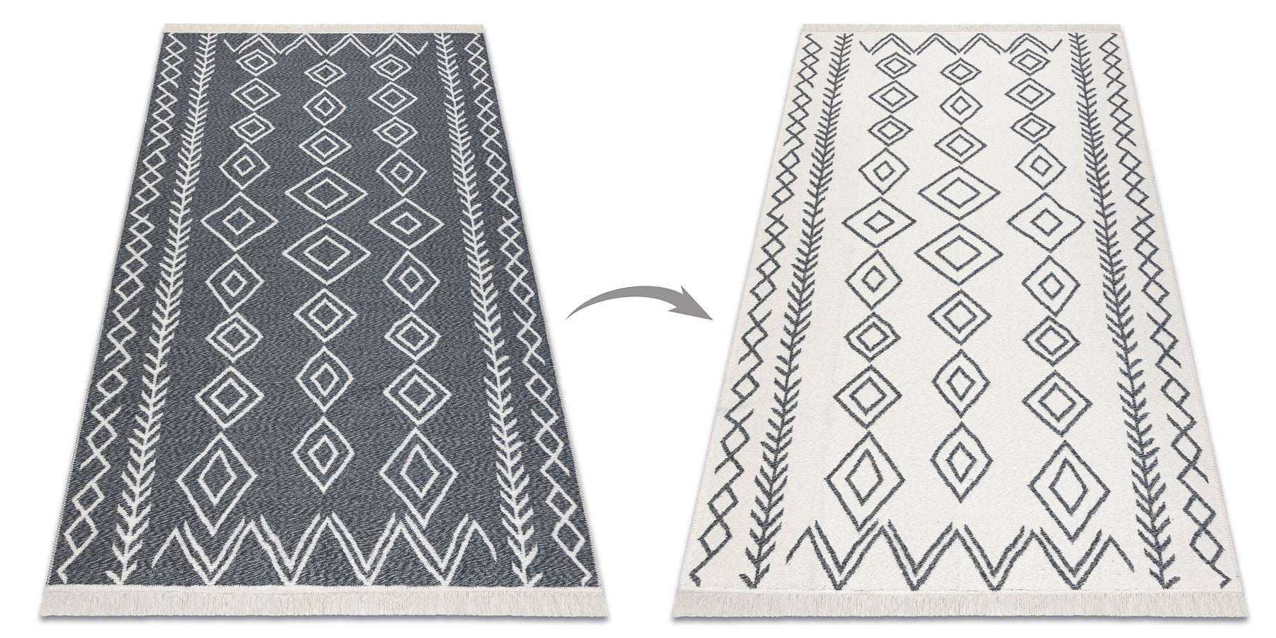 Dywan TWIN 23000 Boho, bawełna, dwustronny, romby Ekologiczny frędzle - antracyt / krem 80x300 cm - 4