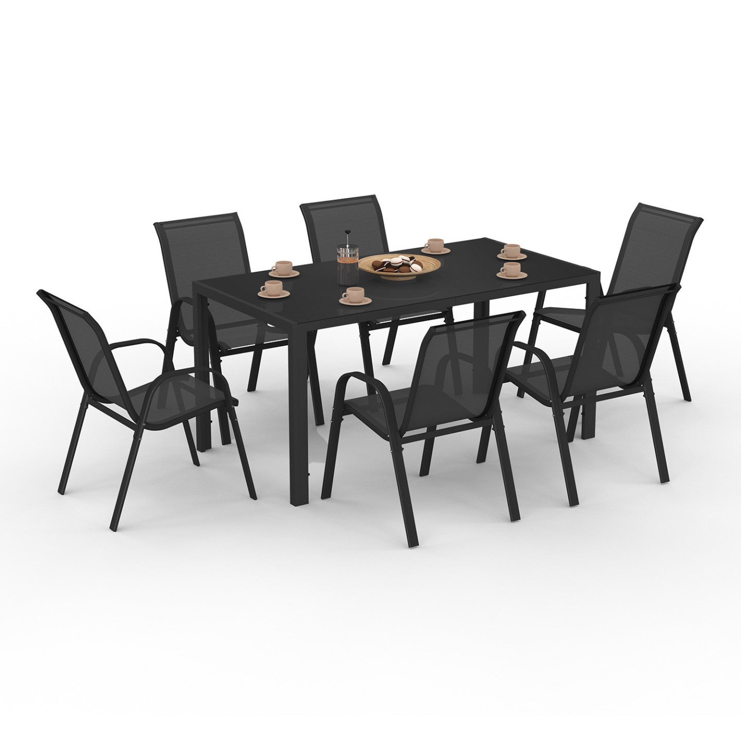Salon de jardin MADRID table 150 CM et 6 chaises empilables noir - 2