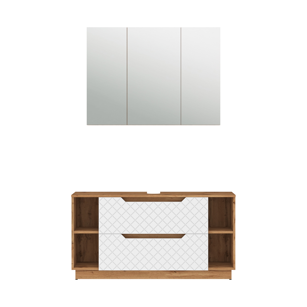 Vicco Zestaw mebli łazienkowych Lotta, Dąb/biały ze strukturą płytek, 2 części