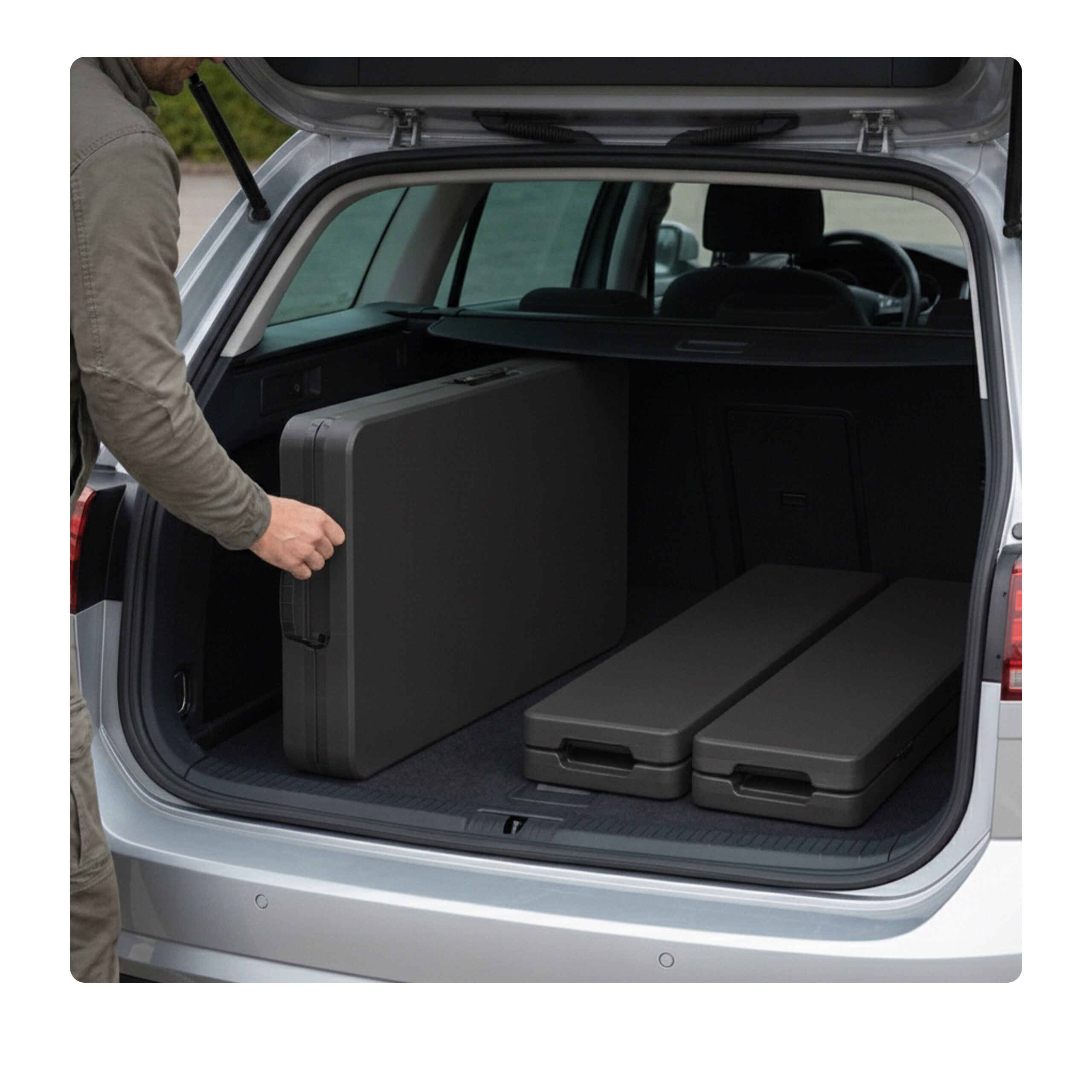 Conjunto de cervejaria dobrável, 3 peças, mesa de 180 cm e 2 bancos em PE e aço para jardim, preto, Relaxdays - 3