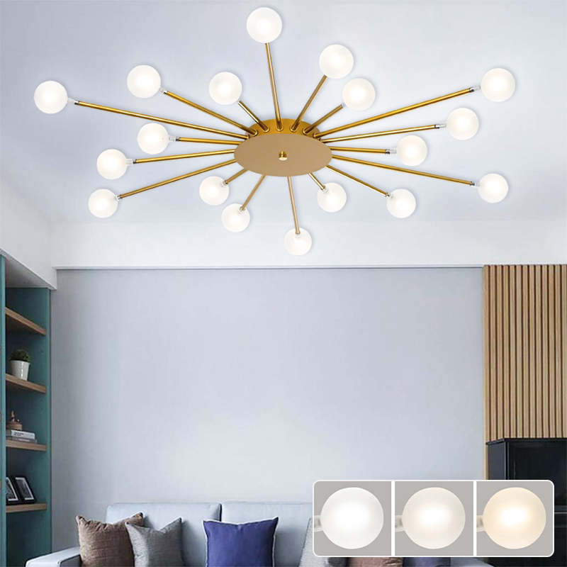 Lustre Plafonnier Sputnik Moderne - 18 Ampoules, Globes En Verre Bleu - Parfait Pour Salon, Chambre, Couloir