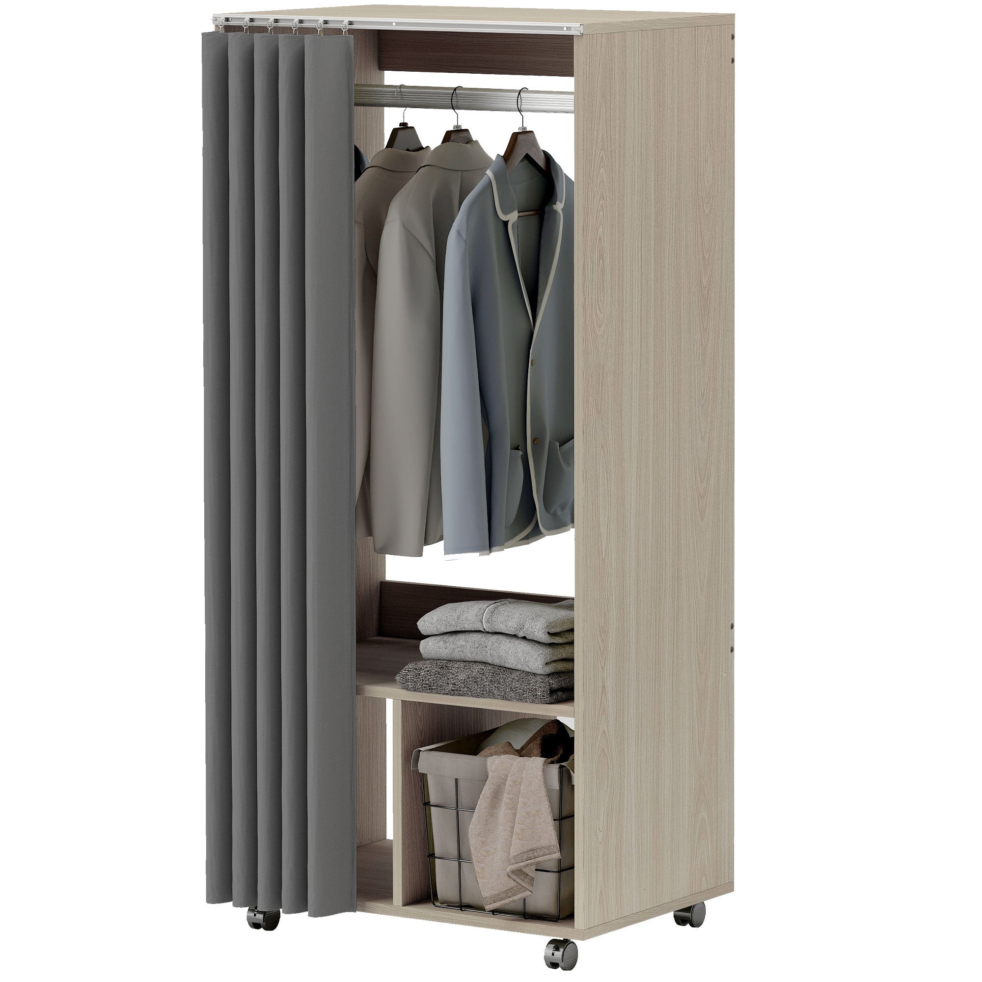 Armoire penderie armoire de rangement mobile avec rideau, tringle de ...