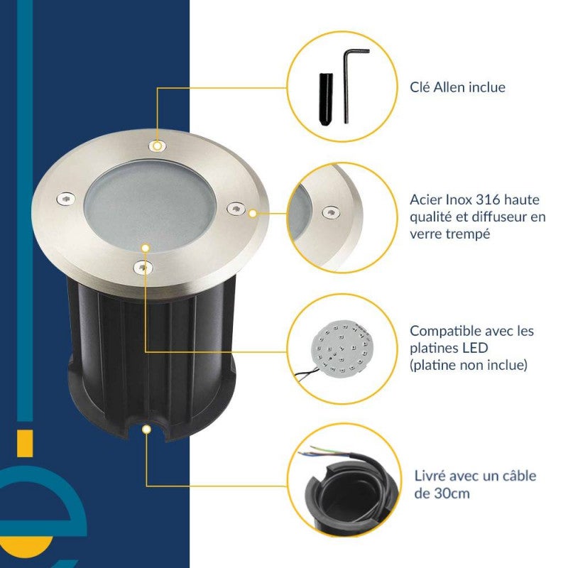 Confezione da 5 Faretti da Incasso a Terra Day White 6500K DC12V 2W 110lm Impermeabile IP67 Rotondo - Foratura 85mm Diffusore sa - 4