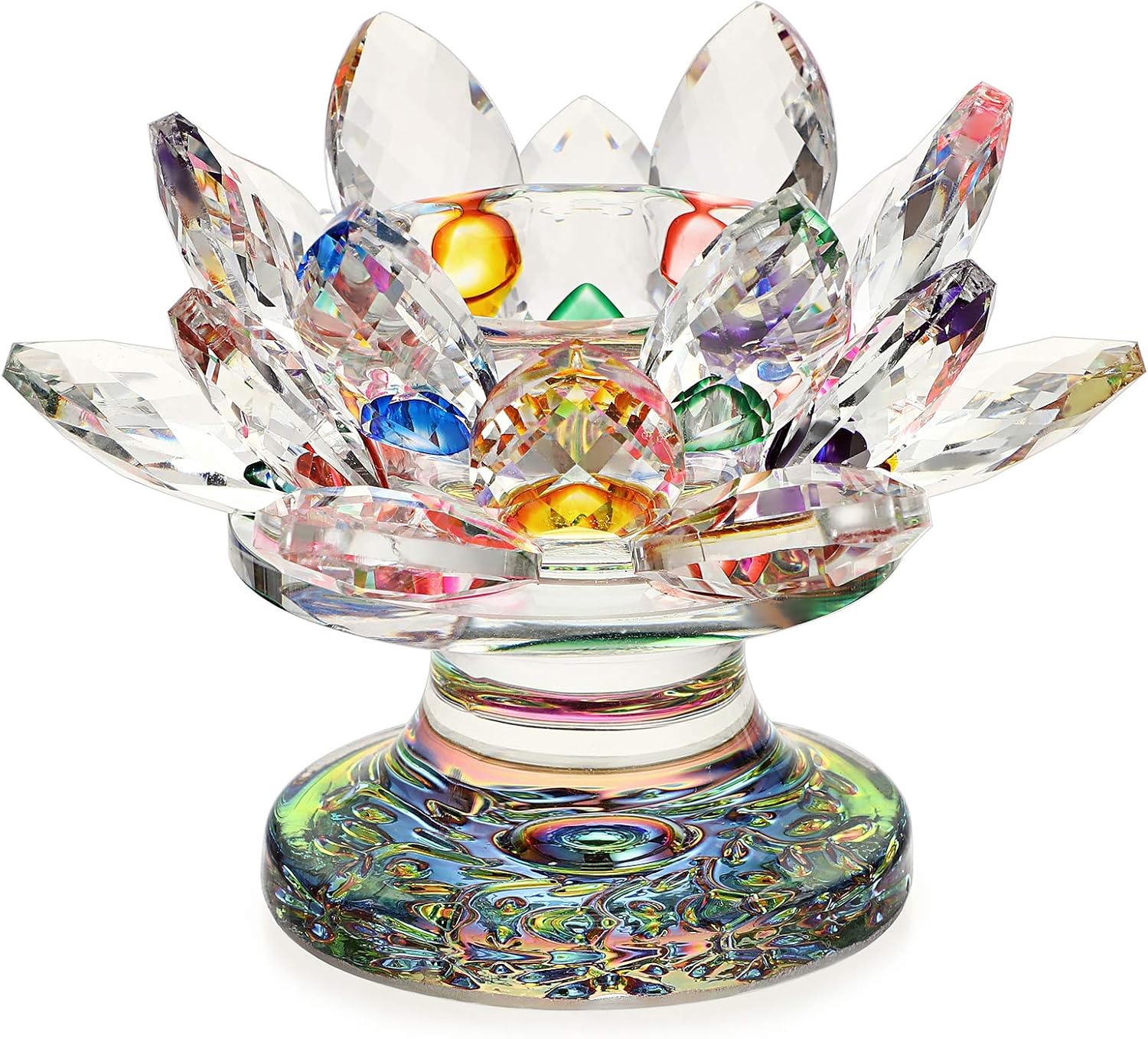 12 cm kolorowy świecznik typu tealight z kryształu w kształcie kwiatu lotosu – szkło w kolorze tęczy