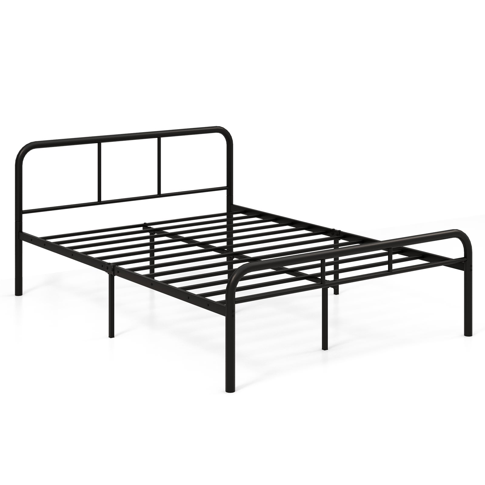 Metalowa rama łóżka na materac 140 x 190 cm, łóżko podwójne, metalowe łóżko platformowe z zagłówkiem i podnóżkiem,łóżko dla gości, czarne