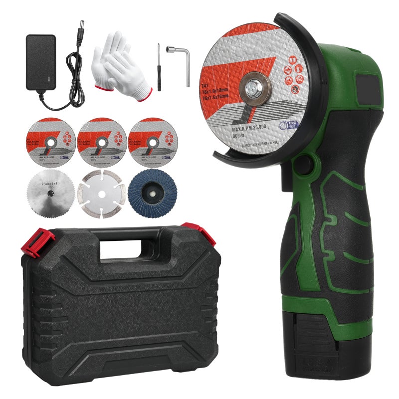 Meuleuse D'Angle Sans Fil 16.8V 7000 Tr/min - Mini Meuleuse Électrique + 2 Batteries 2000mAh + Disques Abrasifs