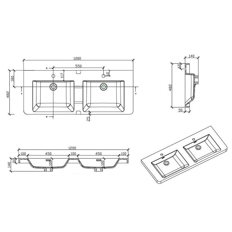 Meuble salle de bain design double vasque PIACENZA largeur 120 cm chêne clair - 7
