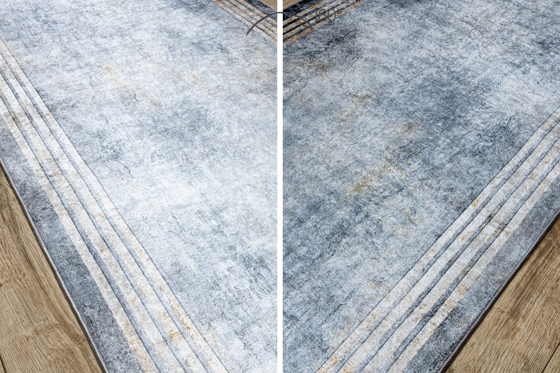Alfombra de pasillo con refuerzo de goma LOTUS FRAMES 29870 Marco de piedra plata / oro lavable 80cm 80x590 cm - 3